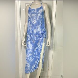 Blue and White Tie-Dye Cover-All Dress with side ruching. Cute cute cute! 🥰